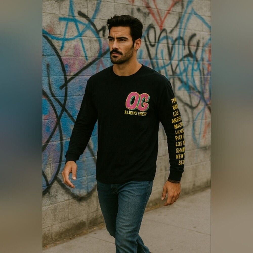 Fresh Laundry OG Always Fresh Waffle Knit Long Sleeve Men’s L Black Tokyo London